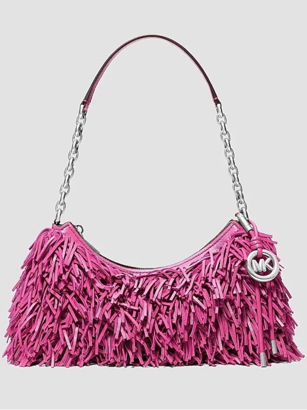 Michael Kors, Nolita Medium Chain Fringe Pouchette Bag, Hot Pink NWT